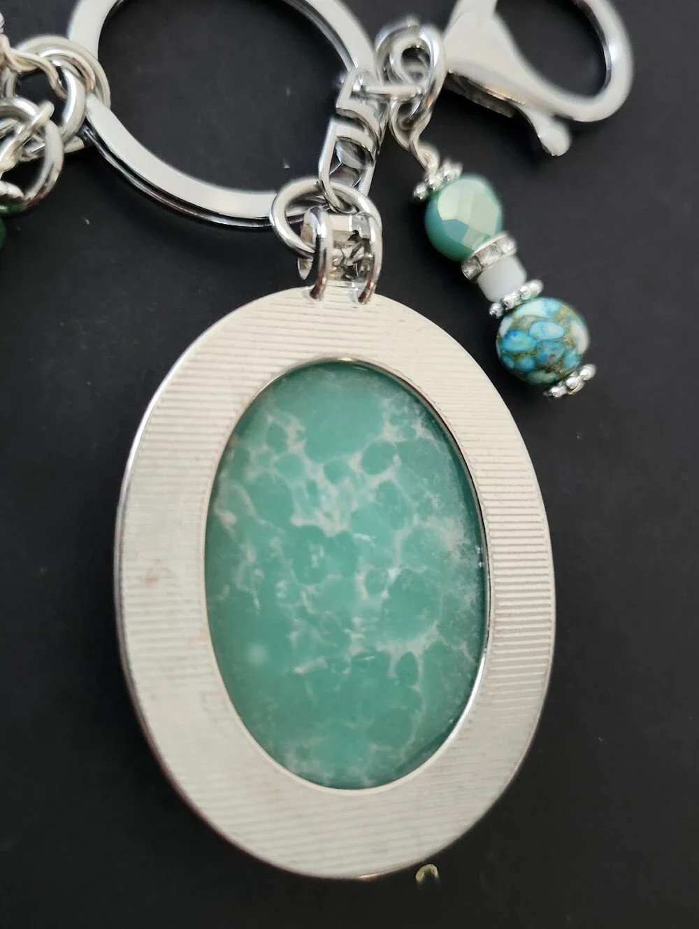 Celestial Stone Purse Charm or Keychain Aventurine Turquoise Handcrafted